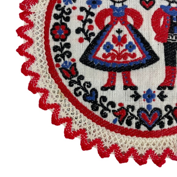 Vintage Australian Folk Art Cottagecore Needlepoint Thin Hot Pad Doily 7” Circle - Picture 3 of 11